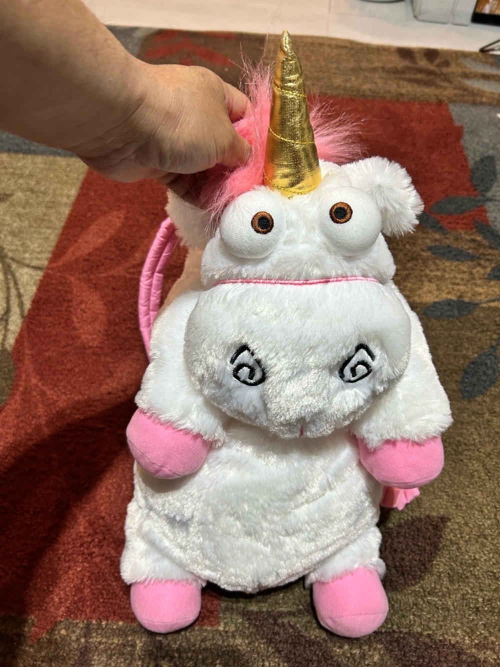 Plush White & Pink Unicorn Kids Backpack with Gold Horn